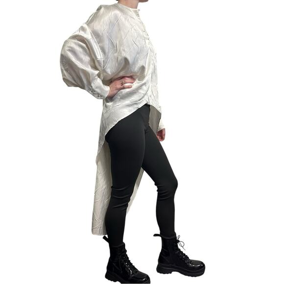 Esteban Cortazar Winter White Crinkled Satin Tunic size FR 34 Designer - Picture 3 of 13